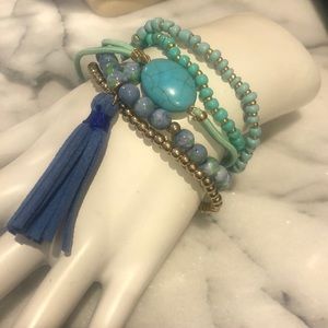 Five Stretch Bracelets, Blues&Turquoise,NWT
